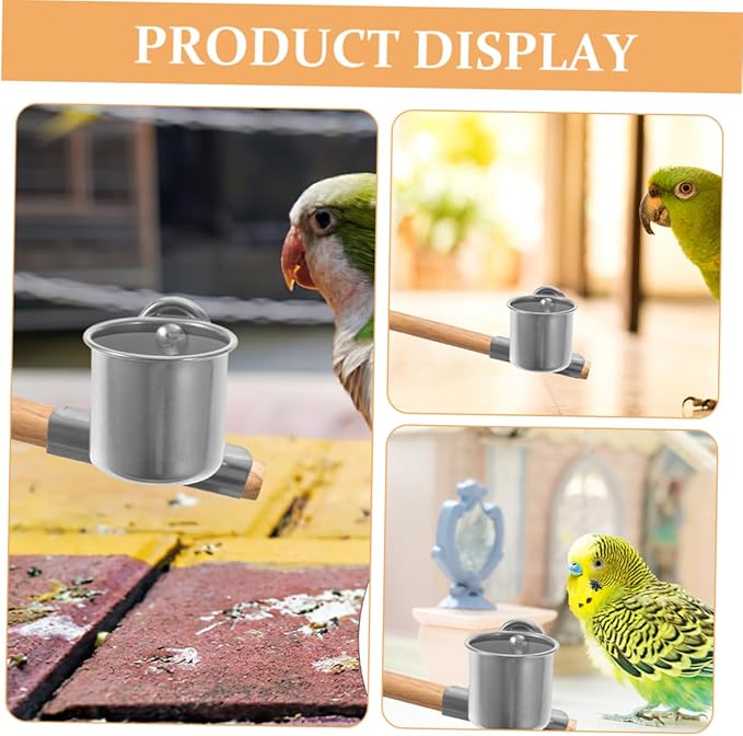 LIOOBO Stainless Steel Bird Feeder Cups for Small Birds Food and Water Bowls with Clamp for Parakeets Cockatiels and Other Cage Birds Durable Bird Feeding Dish for Parrot Cage