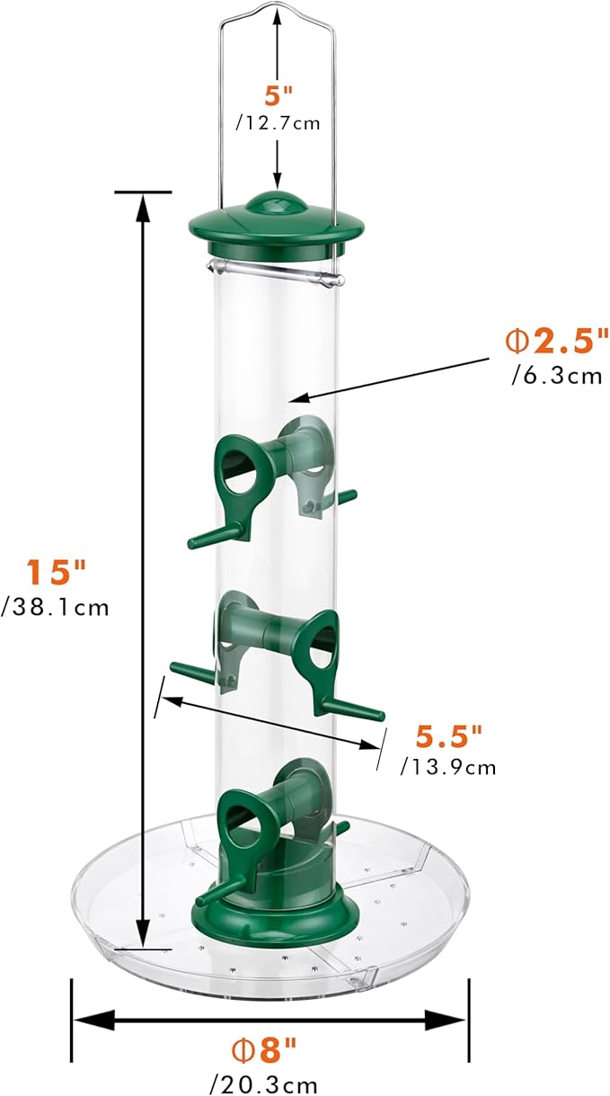 iBorn Bird Feeders Seed Catcher for Outside Hanging 6 Port Bird Feeder for Cardinal Birds Aluminium Metal,Green Finishing 14 Inch 6 Port (Seed is not Included)