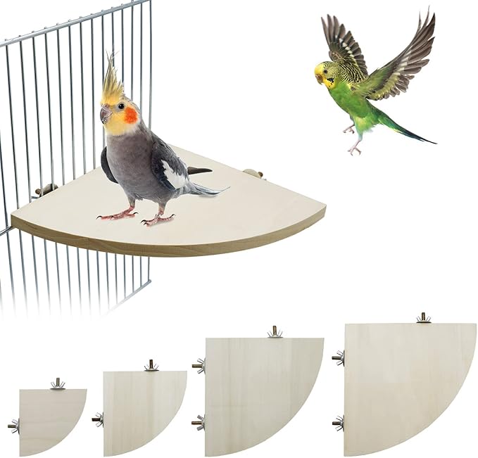 Litewoo Bird Parrot Corner Perch Flat Platform Stand, Easy to Install, Safe and Stable, Smooth Polishing Without Hurting Feet, Solid Hardwood Bird Cage Perches(S)