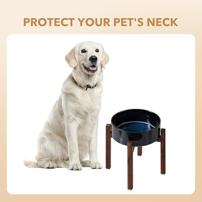 Havniva 8.2" Elevated Dog Bowls Set, Ceramic Raised Dog Bowl with Non-Slip Stand (Acacia Wood) Weighted Dog Food & Water Bowl Set for Large Breed Dogs - 7.6 Cups 60 oz