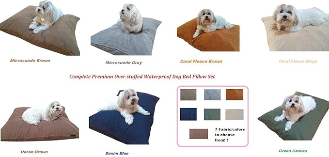 Durable Comfort Micro-Cushion Memory Foam Pet Dog Pillow Bed with Waterproof Liner + External Cover for S,M,L Dogs- Complete Set (Beige Coral Fleece, 48''x29'')