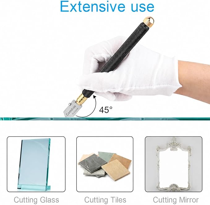 Glass Cutter 2mm-20mm, Upgrade Glass Cutter Tool, Pencil Style Oil Feed Carbide Tip for Glass Cutting/Tiles/Mirror/Mosaic. | 3 Cutting Ranges, Carbide Wheels, Automatic Oil Feed, Pencil Grip, Storage Case, Glass Cutter for Mirrors & Stained Glass