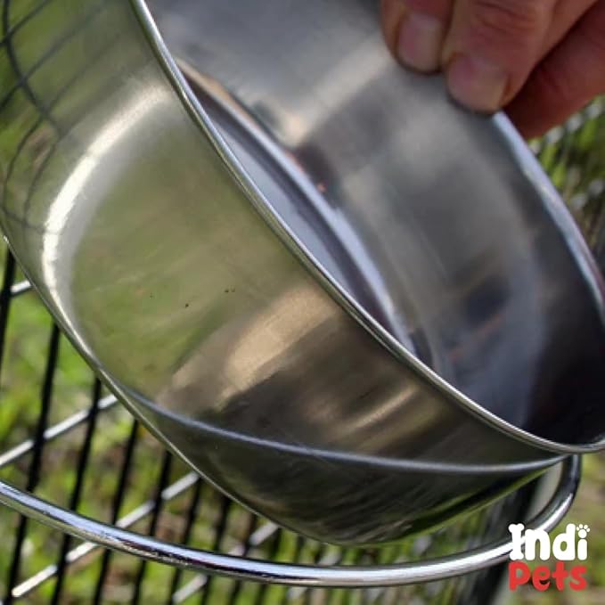 INDIPETS Coop Cup with Hook/Wire Holder: Pet Water and Food Bowl | 20 oz, Stainless Steel (PN: 800115)