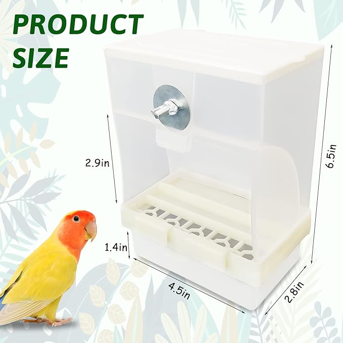 Tfwadmx No Mess Automatic Bird Feeders Cockatiel Food Dispenser Bowls Seed Container Parrot Dishes Parakeet Cage Accessories Birdfeeder with Divider for Canary Finch Conure Lovebirds 2Pcs