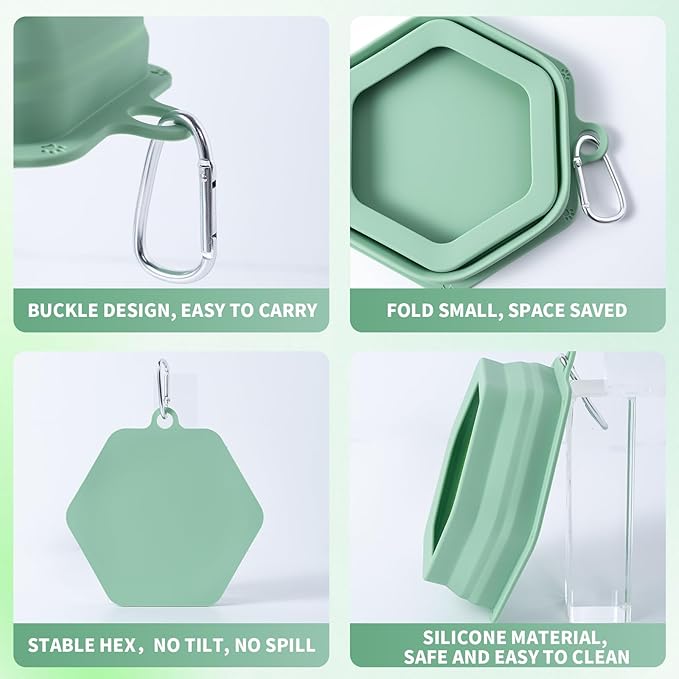 No Splash Dog Travel Bowls for Cars, Spill Proof Collapsible Dogs Water and Food Feeder Dispenser Integrated Molding Portable Cat Dish for Pet Vehicle Road Trips (Morandi Green)
