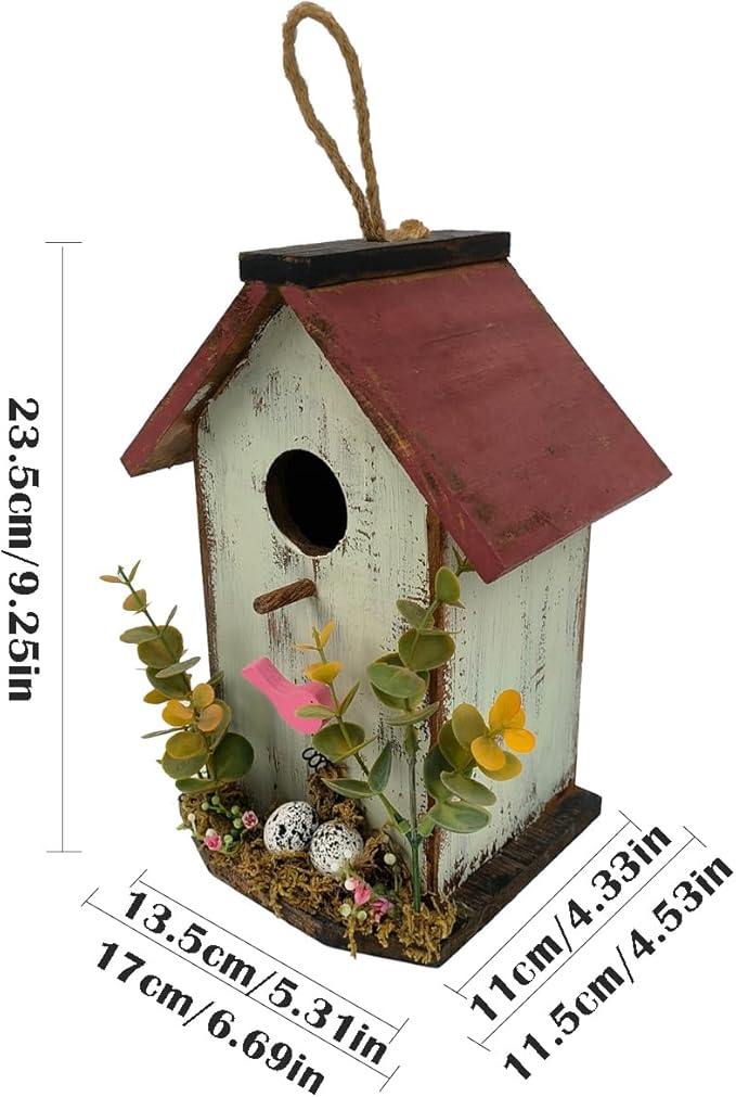 Wood Bird House for Outside, 10" H Hanging Bird House with Waterproof Metal Roof, Vintage Rustic Decorative Birdhouse Wooden Bird Nest Box for Outdoor Garden Yard Decorations (Light Green)