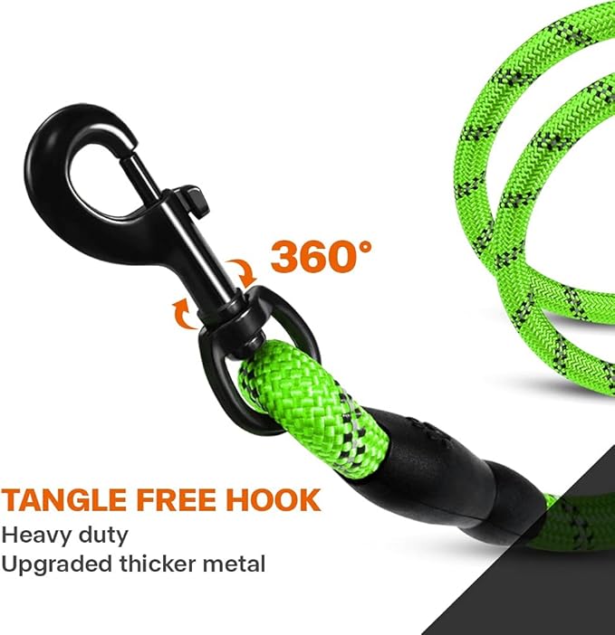 Taglory Rope Dog Leash 6 FT with Comfortable Padded Handle, Highly Reflective Threads Leash and Anti-Tangle Clip for Walking Medium Large Dogs, 1/2 inch, Green