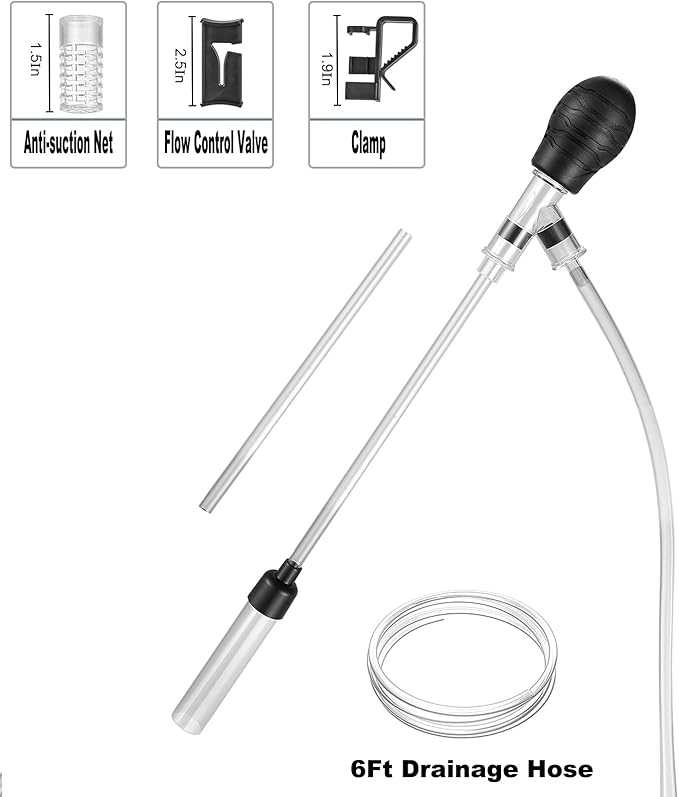 Carefree Fish Aquarium Small Gravel Cleaner 6Ft Hose Fish Tank Water Changer Sand Vacuum Silicone Airbag Adjustable Length ABS(for 3~8Gal Tank) 2026 New Upgrade Version