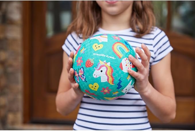 Crocodile Creek Playground Ball - Durable Rubber Ball for Kids Ages 3 and Up - Bouncy Inflatable Ball for Kickball, Indoor Games, and Outdoor Sports - PVC-Free - Smiley - 7-inch Diameter
