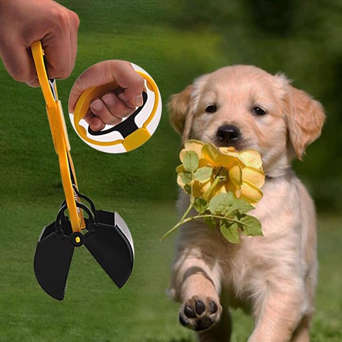 Andiker Portable Pet Pooper Scooper with Short Handle, Pet Clamp Scooper, High Elastic Spring Dog Poop Scoop Indoor and Outdoor Cleaning Tool (Black)