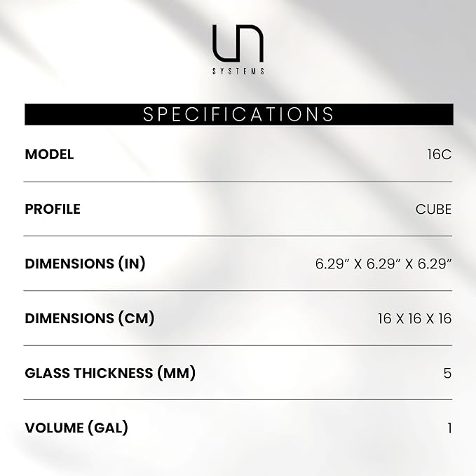 Ultum Nature Systems Ultra Clear Rimless Aquarium - Low Iron Glass Fish Tank with 45° Mitered Edges, 5mm-12mm Thick, Leveling Mat Included (16C, Cube, 1 Gallon)