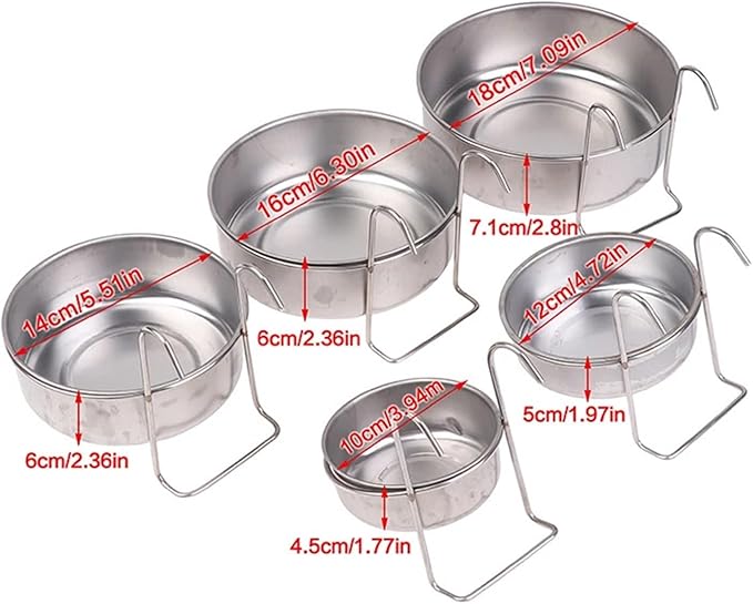 1PCS Crate Dog Cat Bowl Stainless Steel Hanging Pet Cage Bowl Food Water Feeder Coop Cup for Cat Puppy Birds Rats 5 Sizes(12CM)