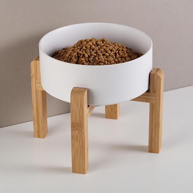 White Raised/Elevated Ceramic Dog Bowl for Medium Large Sized Breeds,Large Dog Food Water Bowl with Stand,8 in Non Slip Heavy Weighted 1800ml/ 7.6 Cups/60 OZ