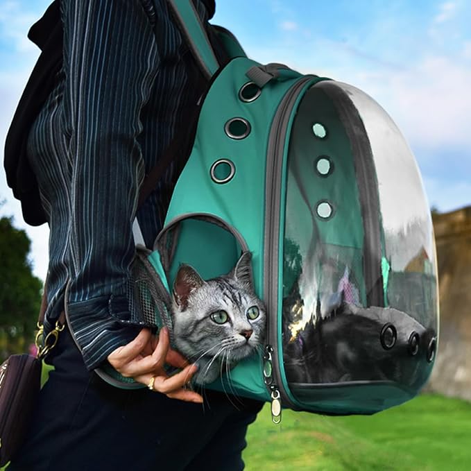 Pet Carrier Backpack Expandable for Cats and Small Dogs, Breathable Anti-Collapse Design, Airline Approved Travel Backpack for Hiking and Outdoor Use (Back Expandable-Green)