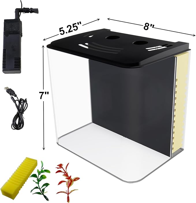 AQUANEAT Fish Tank, 1.2 Gallon Aquarium, Small Betta Fish Tank Starter Kit with LED Light and Water Filter Pump, Rectangular