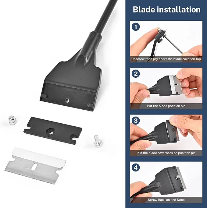 Olaismln Fish Tank Scraper Cleaner for Glass Aquariums, 21" Handheld Scraper Cleaning Razor with 5 Stainless Steel Blades for Fish Reef Plant Glass Tank