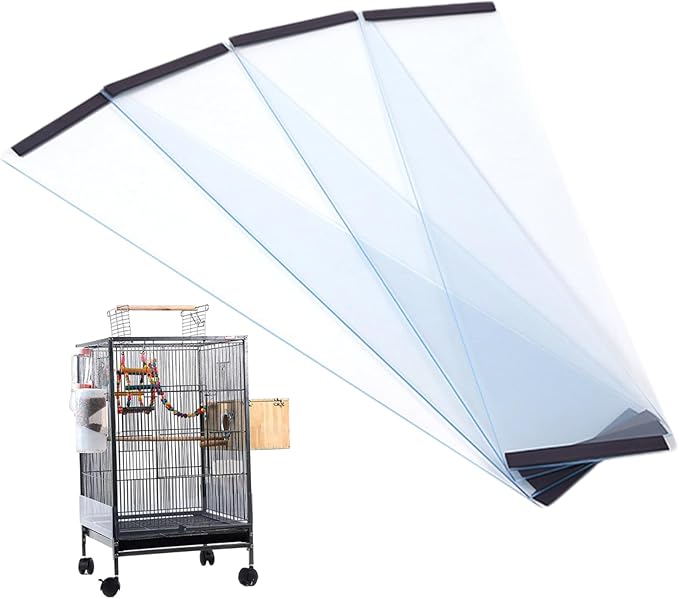 Transparent PVC Bird Cage Baffle,4Pcs Bird Cage Seed Catcher Guard,Anti-Scatter Mess-Free Clear Cage Liner for Parrot, Parakeet, Macaw