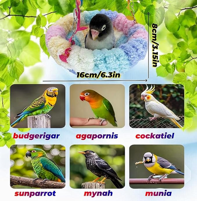 Hanging Bird Hammock for Cage Warm Plush Hanging Bird Bed Bird Snuggle Hut Parrot Hanging Sleeping Bird House for Parakeet, Conure, Budgie, Cockatiel, Lovebird, Finch, Hamster-Pink