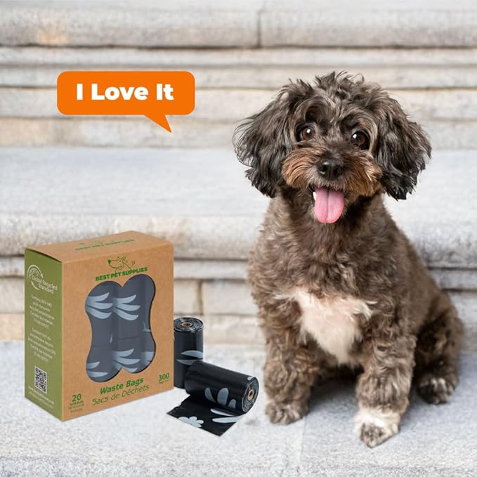 Best Pet Supplies Dog Poop Bags for Waste Refuse Cleanup, Doggy Roll Replacements for Outdoor Puppy Walking and Travel, Leak Proof and Tear Resistant, Thick Plastic - Black (Unscented), 300 Bags