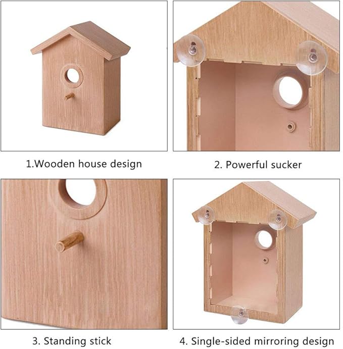 Outdoor Wooden DIY Bird Nest Cage Bird Feeder with Suction Cup Window Decorations