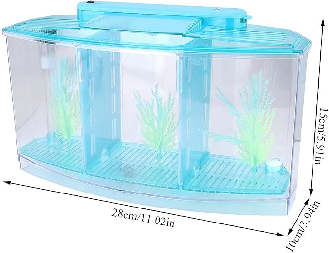 Aquarium Tank, Three Divisions LED Acrylic Fish Tank, Desktop Aquarium | Portable Fish Tank | Travel Fish Tank | Cool Fish Tank | Breeding Isolation Box Fishtank for Baby Fish