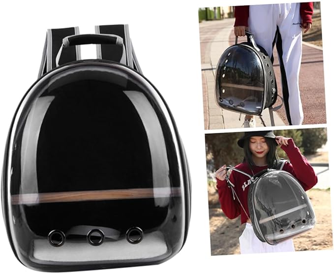 Totority Portable Parrot Backpack Carrier Wooden Bar Breathable for Outdoor Travel Lightweight and Comfortable Pet Backpack Black