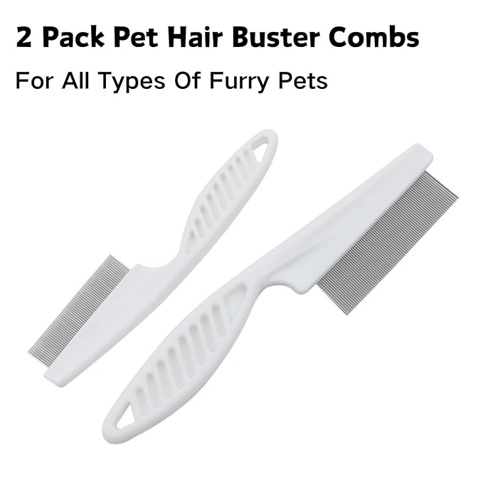 Stainless Steel Rounded Teeth Grooming Comb for Small Pets - Massage and Cleaning Tool for Chinchillas, Ferrets, Guinea Pigs, Rabbits (2 Pack, White)