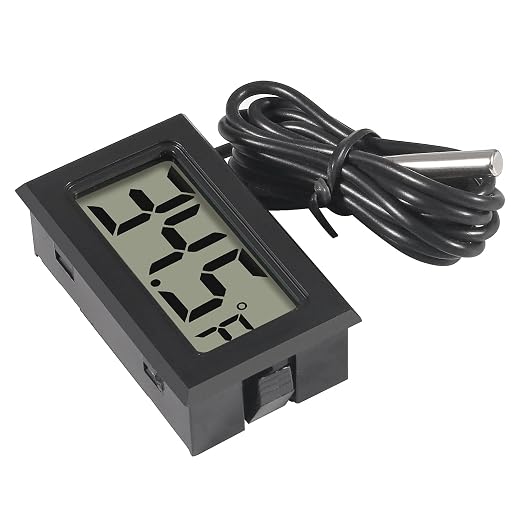 4pcs Digital LCD Thermometer, Fahrenheit Temperature Digital LCD Fridge Thermometer 1M Cable with Probe for Fridge Freezer Refrigerator Aquarium (Black, Fahrenheit)