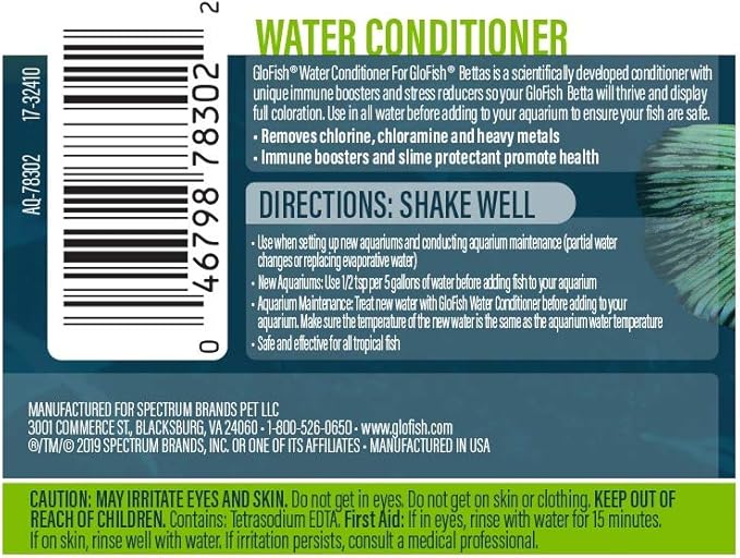 GloFish Water Conditioner Makes Tap Water Safe for Aquariums Betta Fish, 2 fl. oz, 2 FZ, Model Number: AQ-78302