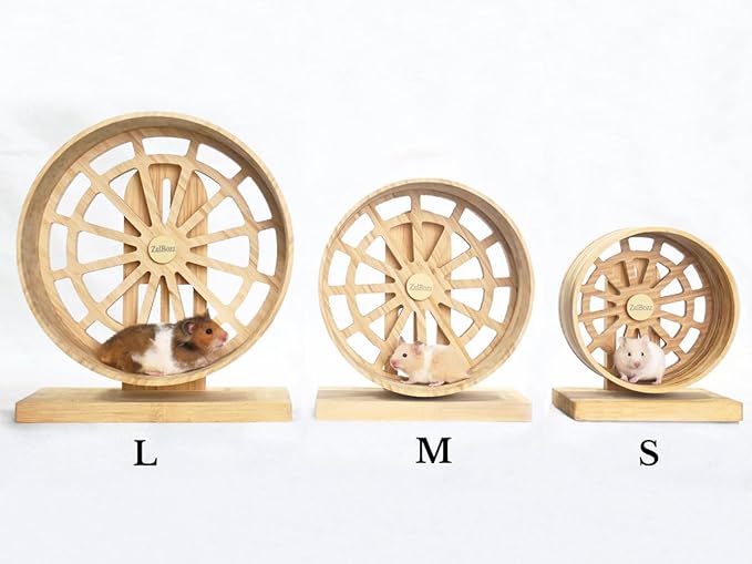 7" Silent Hamster Wheel, Carbonized Bamboo Exercise Spinner with Adjustable Stand for Dwarf Hamsters, Roborovski & Small Mice