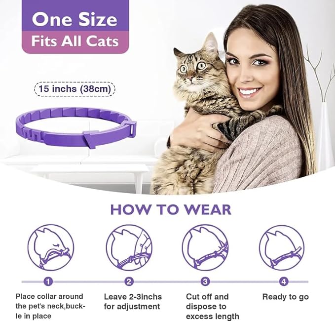 Calming Collar for Cats, Long-Lasting Pheromone Collar Helps for 60 Days, Designed to Reduce Stress and Anxiety, Helps Cats and Kittens Calm, Loud Noises, and Separation, 2 Count