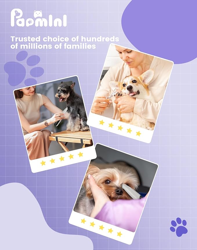 PAPMINI Dog Paw Trimmer with LED Light, 35dB Low Noise Paw Trimmers for Dog's Feet, 2 Speed Safety Electric Dog Clippers for Grooming, Rechargeable Cat Shaver for Paws, Ears, Face, Rump (White)