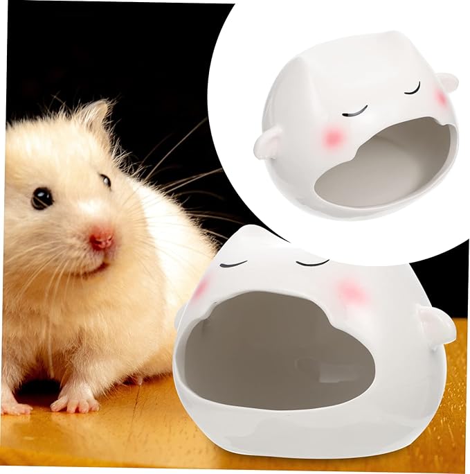 Happyyami Ceramic Small Pet Hideout Hut for Hamsters and Small Animals Natural Safe Material Cooling Nest for Summer Comfort and Shelter