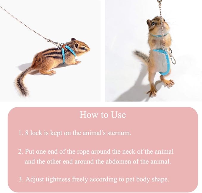 Adjustable Leash Harness with Bell for Rat Mouse Squirrel Guinea Pig Walking Training (Blue)