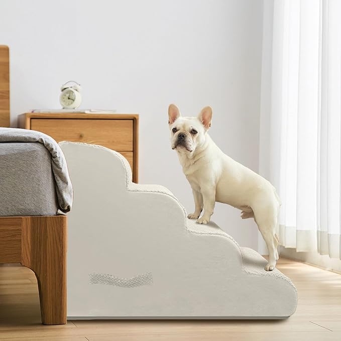 PAWSCRAT Pet Stairs for Dogs 4-Step, 19.6" H Pet Stairs for High Bed, Couch Sofa & Chair, 30D Material Soft Foam Dog Steps with Non-Slip Bottom Surface Removable Washable Cover, Beige