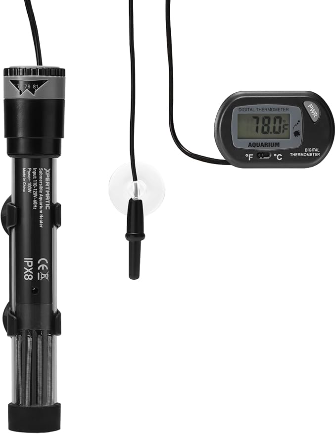 SainSmart XpertMatic Aquarium Heater Submersible, Fish Tank Heater 100W Adjustable Thermostat with Suction Cup, for Marine Saltwater and Freshwater, Up to 20 Gallon Fish Tanks
