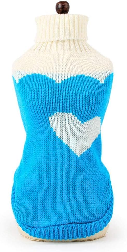 CHBORCHICEN Pet Dog Sweaters Classic Knitwear Turtleneck Winter Warm Puppy Clothing Cute Strawberry and Heart Doggie Sweater (Sky Blue, Large)