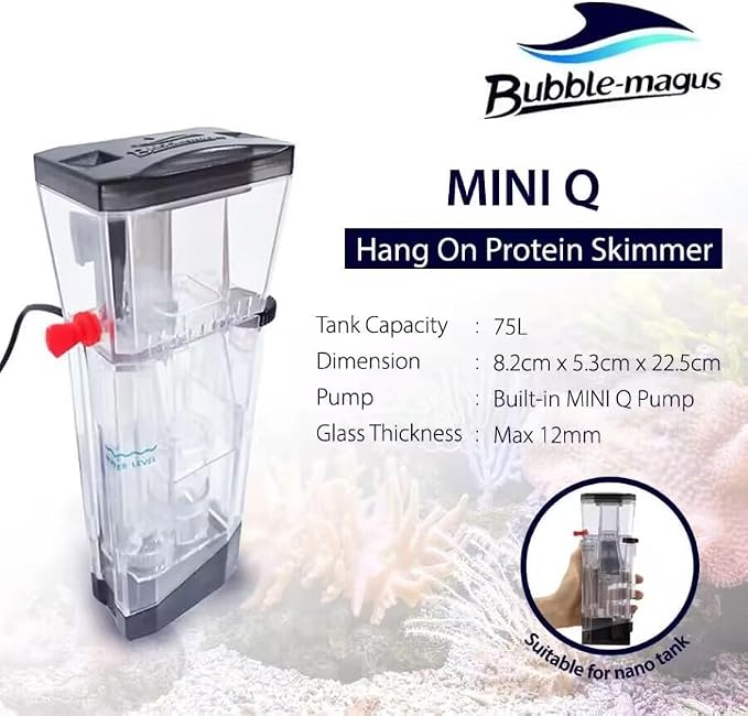 MiniQ Hang on Back Aquarium Filter Internal Hang on Back Canister Filter Nano Protein Skimmer Surface Skimmer Aquarium/Betta Pool Skimmer for coralife Fish Tank Saltwater Aquariums