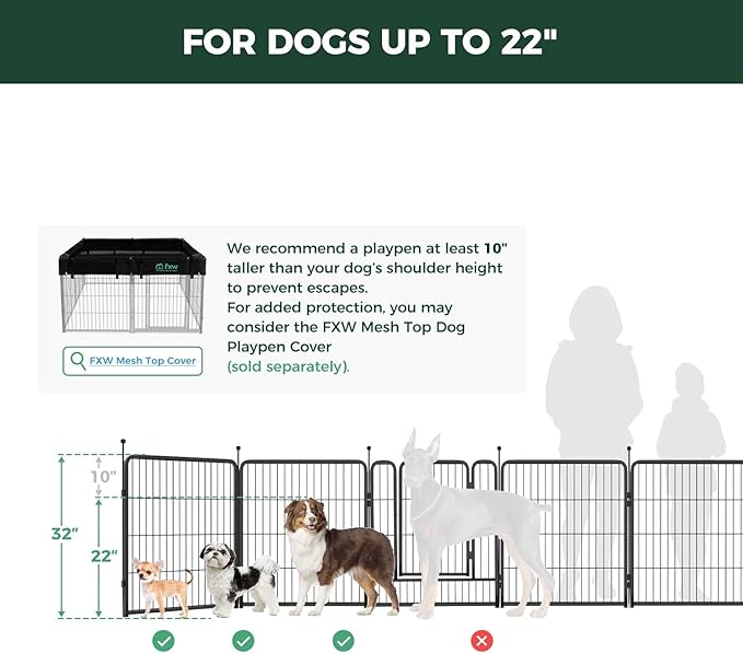 FXW Rollick Unleashed Dog Playpen for Indoor, Yard, RV Camping, 32 inch 16 Panels Dog Pen with Connectors (Pack of 2) for Small and Medium Dogs, Black│Patented
