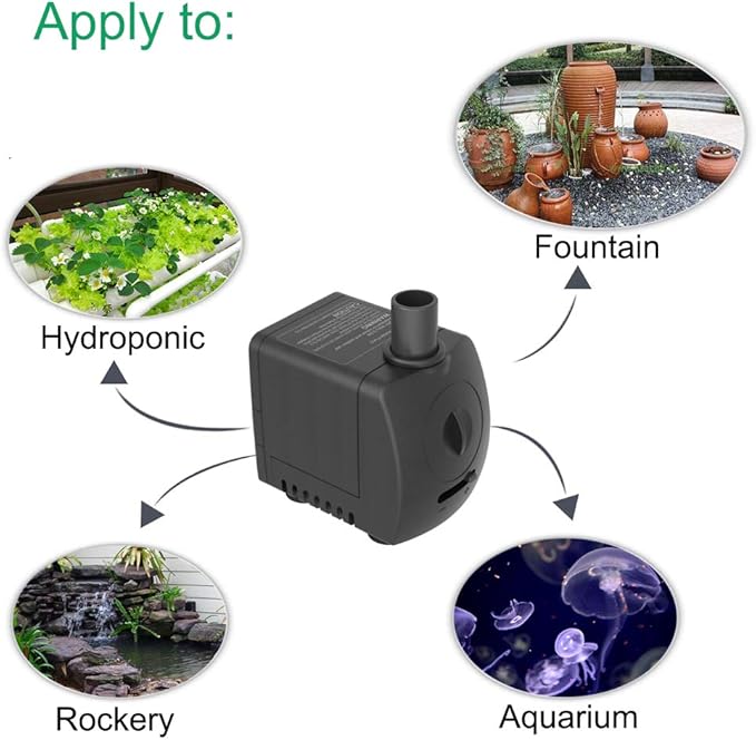 Knifel Submersible Pump 150GPH (550 L/H 9.5W) Ultra Quiet with Over Heating Protection 4ft High Lift for Fountains, Hydroponics, Ponds, Aquariums & More