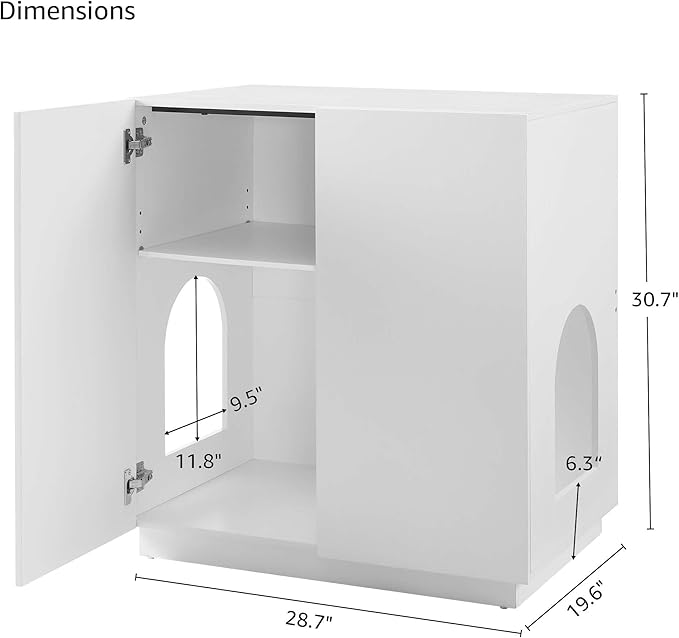 unipaws Tall Cat Litter Box Enclosure with Shelves, Hidden Litter Box Cover for Tall or Top Entry Litter Box, Kitty Enclosed Litter Box Cabinet, Cat Box Furniture,White
