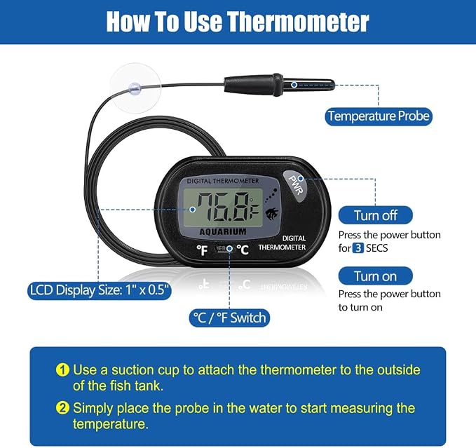 DaToo 300W Adjustable Knob Aquarium Heater Submersible Fish Tank Heater with Digital Thermometer for Saltwater and Freshwater Tanks