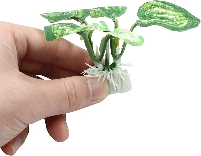 Soft Aquarium Plants Betta Fish Tank Decorations, Green, 2 Inch | Betta Leaf Pad, Silk Plastic Artificial Plants, 4Pcs Set, Reptile Tank Decor