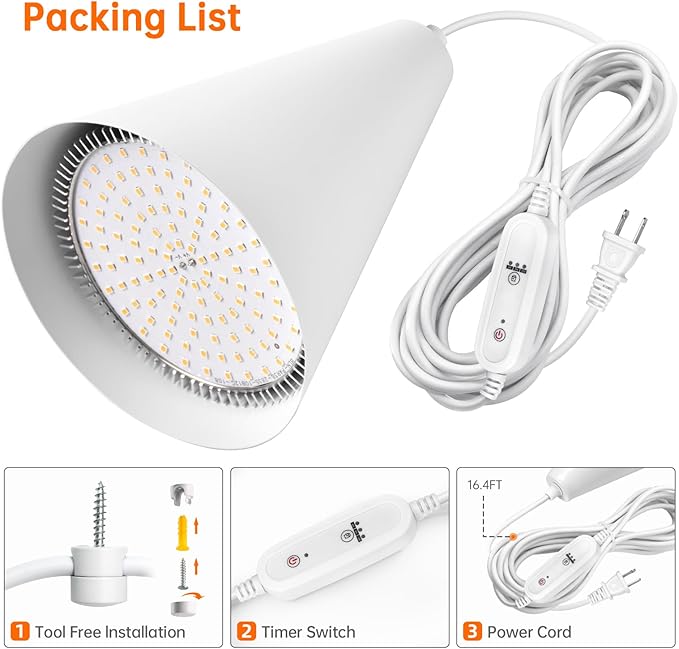 Bstrip Hanging Grow Lights for Indoor Plants-25W Full Spectrum 5000K Plant Light with 4H/9H/14H Timer& 16.4FT Power Cord for Indoor Growing, Ideal for Large Tall Plant, Garden and Flowers Greenhouse