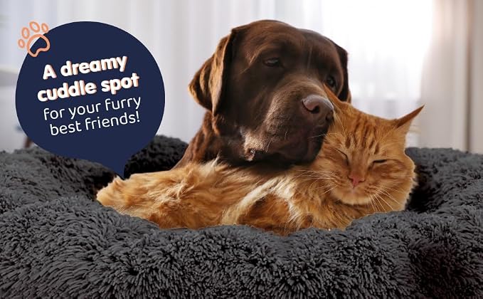 Donut Dog Bed - Premium Comfort for Anxiety Relief - Fluffy & Calming Design with Ultra-Plush Support | Cozy Round Dog Bed with Super Soft Circle Style (Black, X-Large)