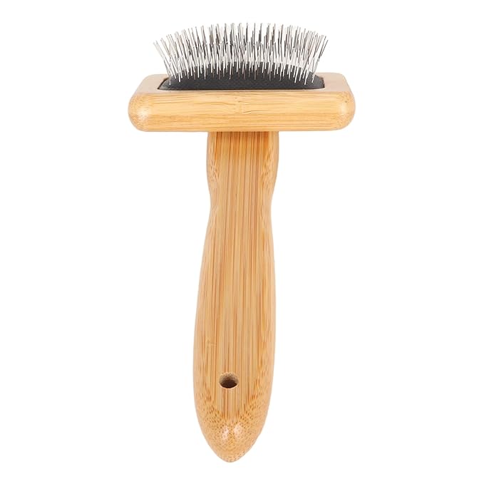 Pet Slicker Brush - Bamboo Dog Floating Hair Removing Wooden Brush with Hole Air Massage Grooming Open Knot Cleaning Slicker Finely Polished for Pet Tapestry (S)