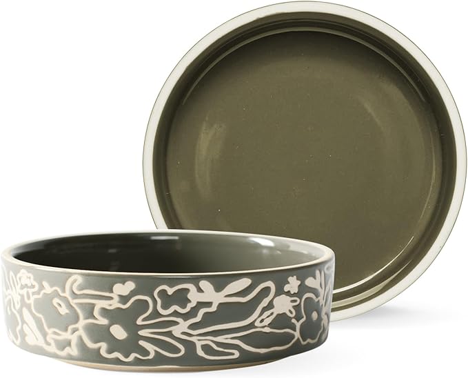 Fringe Studio Messy Flower Small Stoneware Pet Bowl, PetShop Collection (478103)