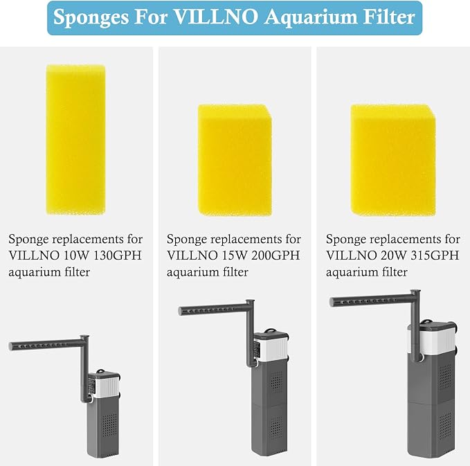 4PCS Aquarium Filter Sponge Replacement for 15W-210GPH Aquarium Filter, Aquarium Biochemical Sponges for Replacement