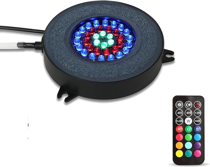 LED Aquarium Air Bubble Light Fish Tank Air Curtain Bubble Stone Disk with 36 LEDs Super Bright Lamp Beads, 13 Color Changing for Fish Tank