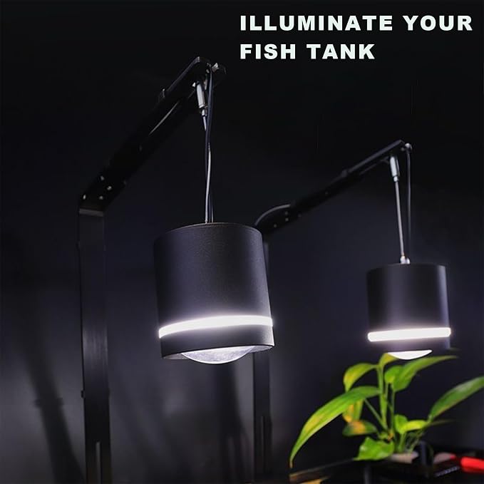 LIYAOLI LED Aquarium Light - Clip On Full Spectrum Fish Tank Light with Adjustable Height for Planted Tanks, Coral Reef, Saltwater/Freshwater, 3 Color Modes - White/Blue/Combo (Black)
